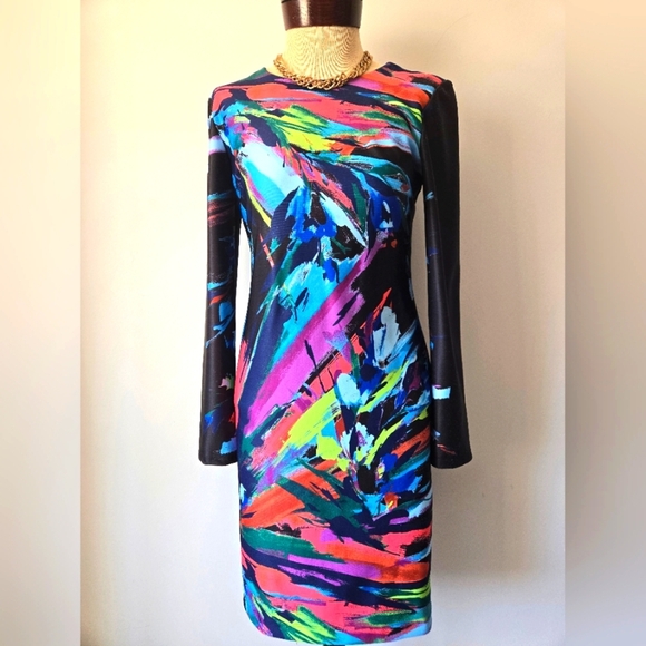 MAIA Multicolor Abstract Long Sleeve Midi Dress. Size 4 - Picture 1 of 10